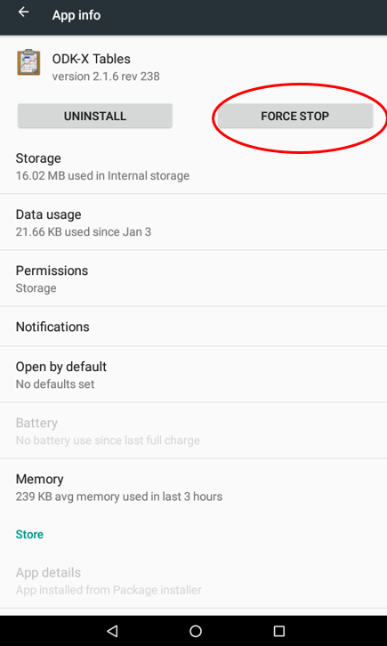 Force Stop an ODK-X App