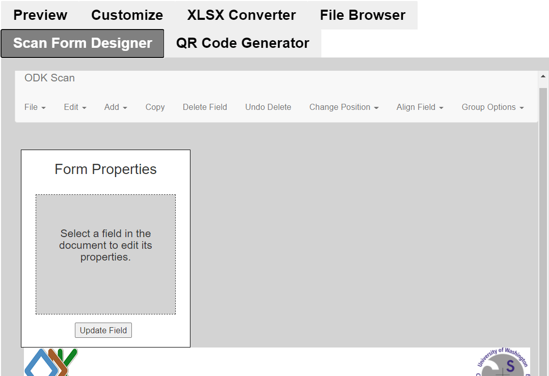 The ODK-X Scan Form Designer tab in the ODK-X Application Designer
