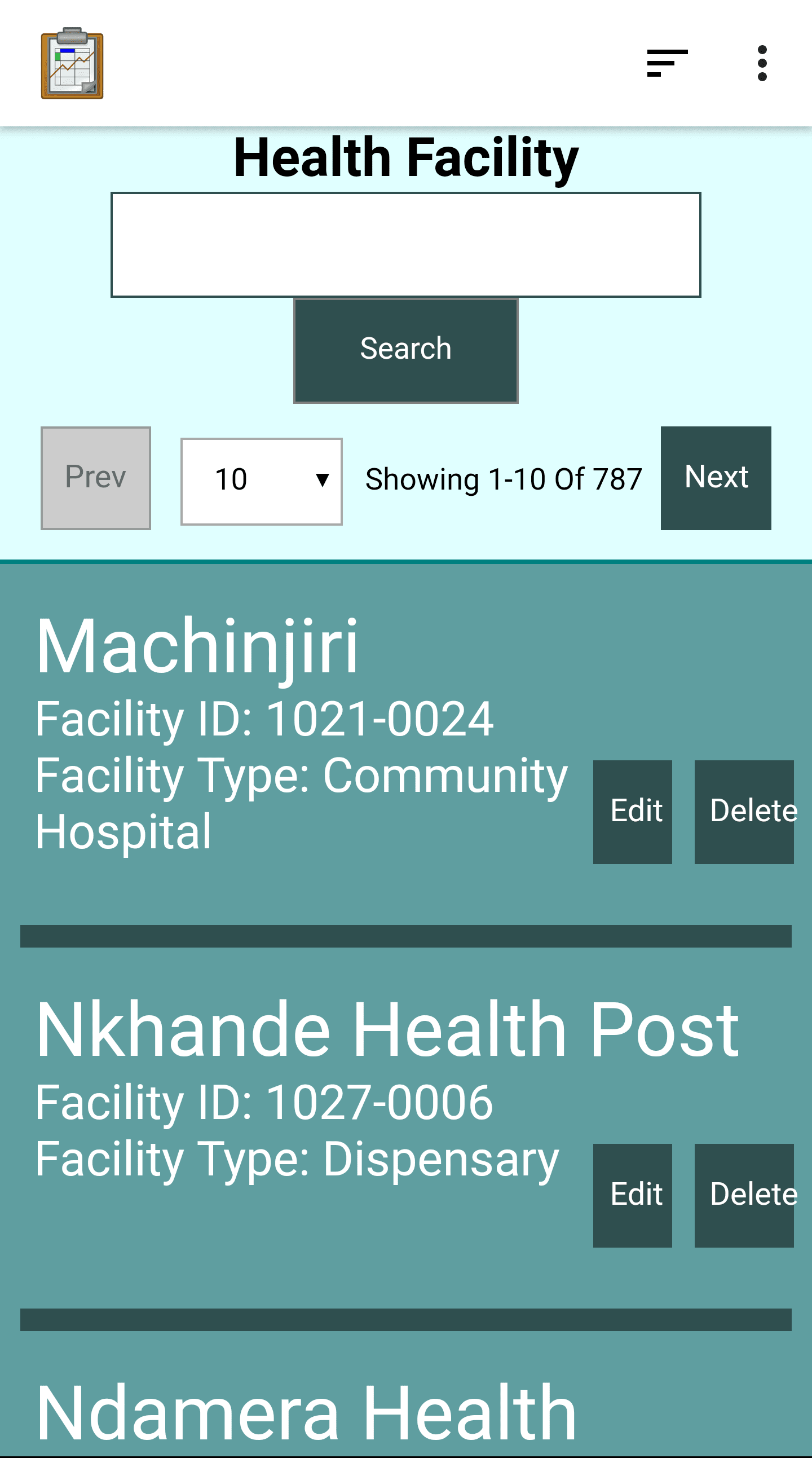 Search Health Facilities