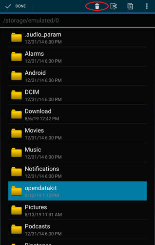 Delete opendatakit folder in OI File Manager