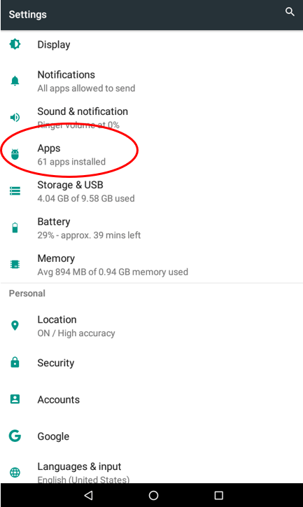 Finding Apps in Device Settings