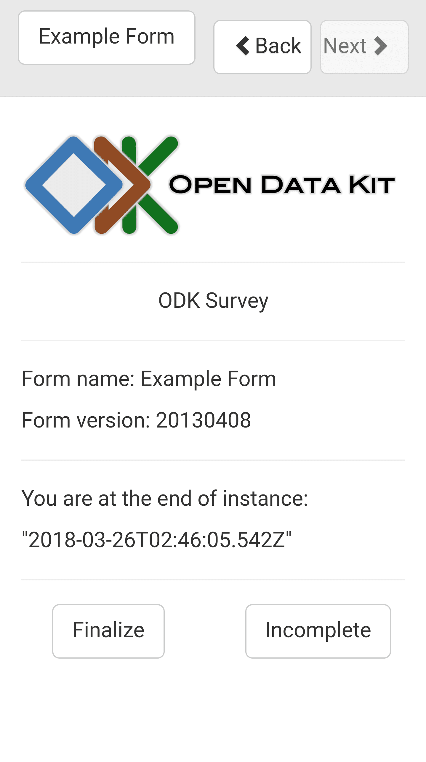 Survey Example Form Complete
