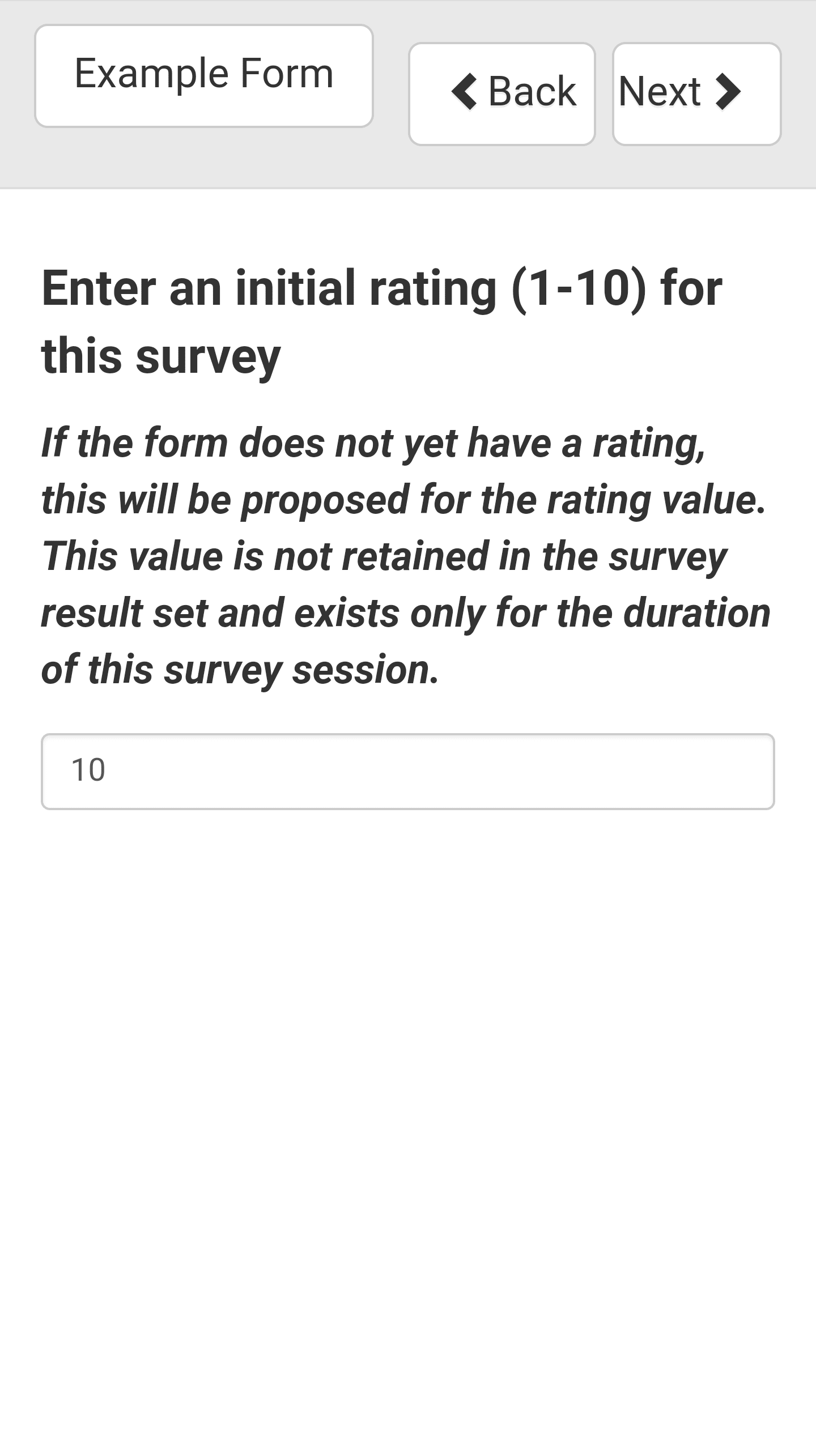 Survey Example Form Initial Rating